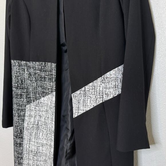 Calvin Klein Open Front Over Coat Jacket Womens Size 10 Black White Fully Lined - Picture 3 of 8